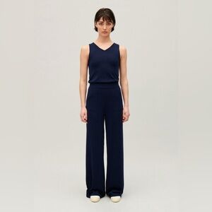 EUC CLAUDIE PIERLOT Silk Cotton Floaty Knit Pants Wide Leg in Navy